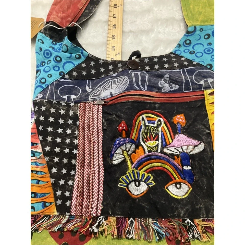 The Collection Royal Patchwork Boho Crossbody/Shoulder Bag Mushroom Hippie